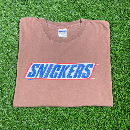 Y2K Snickers Promo Brown Cropped Tee Size XL USED v16583