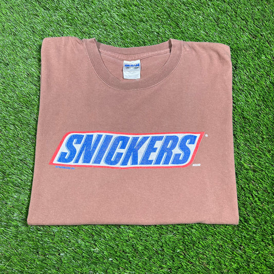 Y2K Snickers Promo Brown Cropped Tee Size XL USED v16583