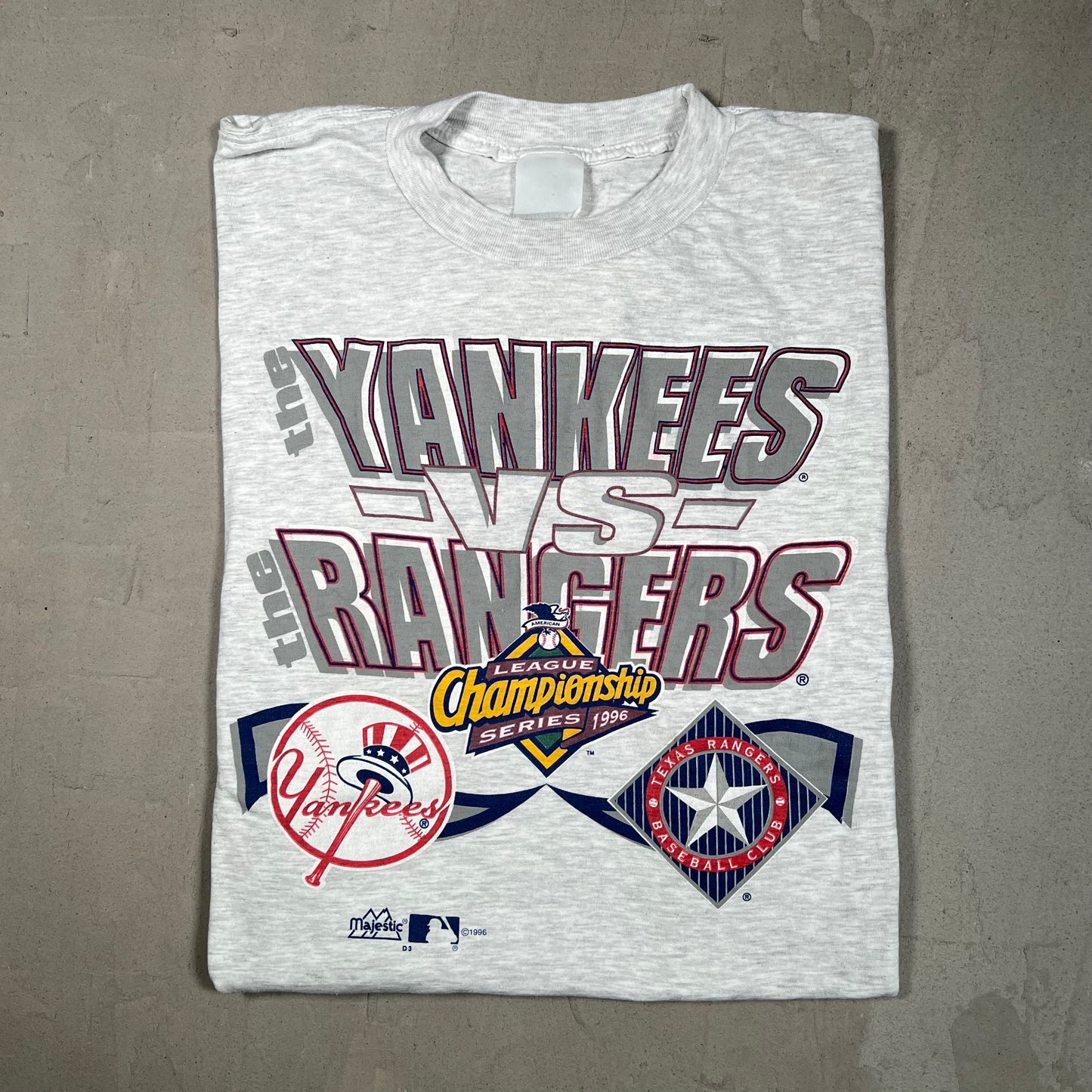 1996 Yankees Rangers Championship Series Grey Tee Size XL USED v19546