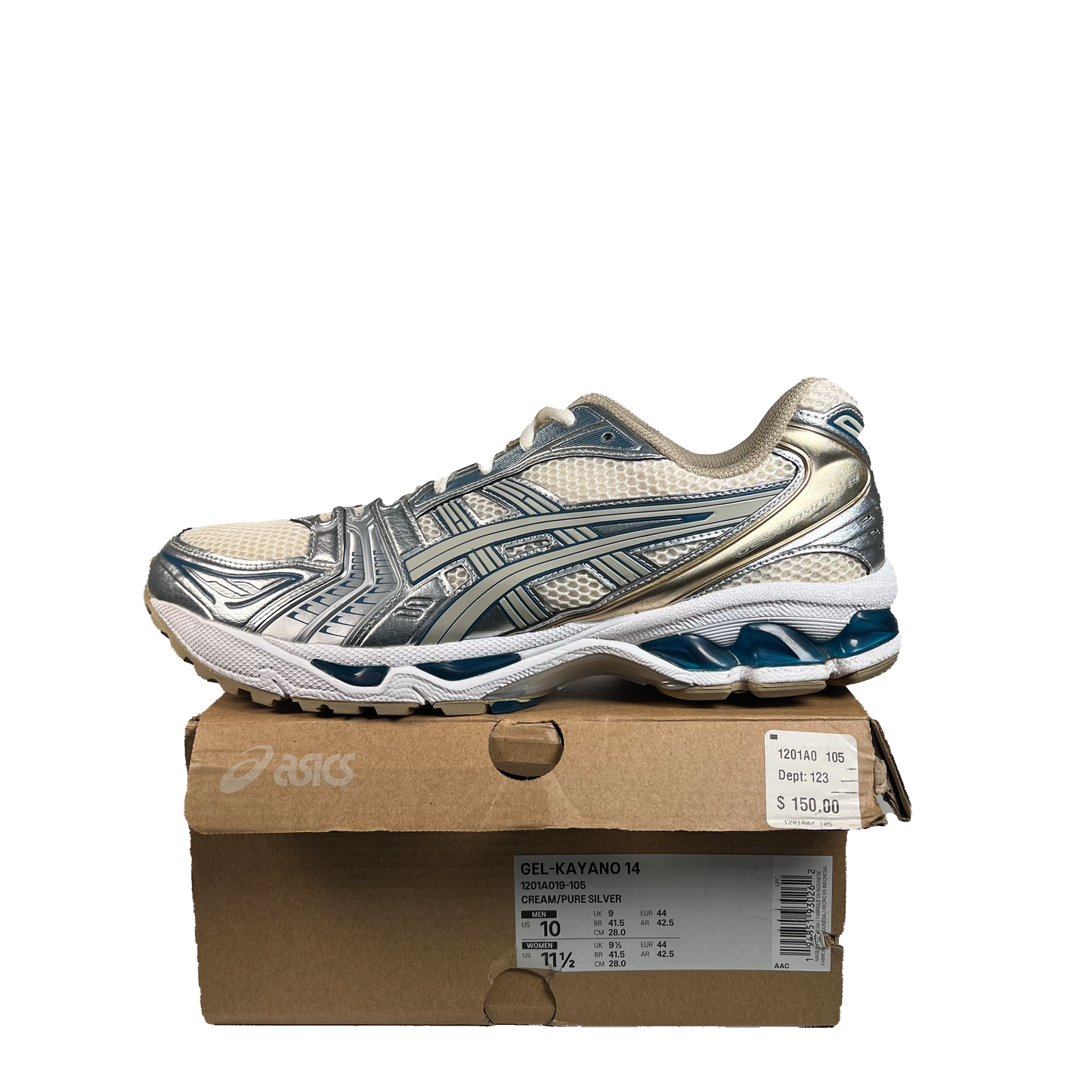 Asics Gel-Kayanio 14 Cream Pure Silver Champagne (2021) Size 10 USED s22259