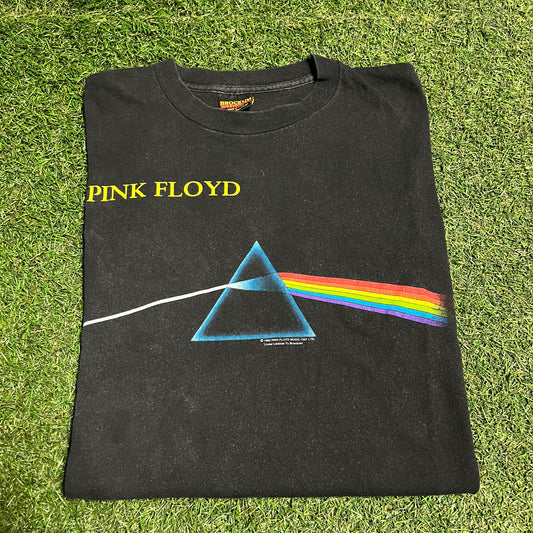 1992 Brockum Tag Pink Floyd Dark Side of the Moon Black Tee Size Large USED v15898