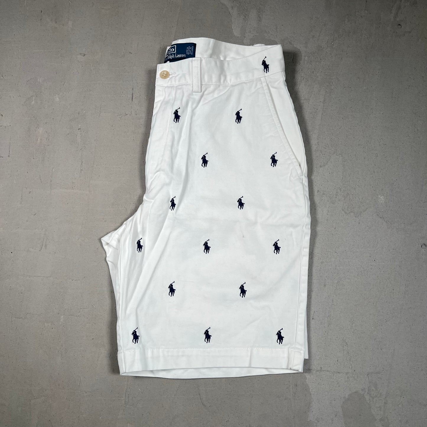 Y2K Polo Ralph Lauren White Horse Logo Shorts Size 32 USED v19201
