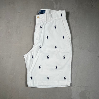 Y2K Polo Ralph Lauren White Horse Logo Shorts Size 32 USED v19201