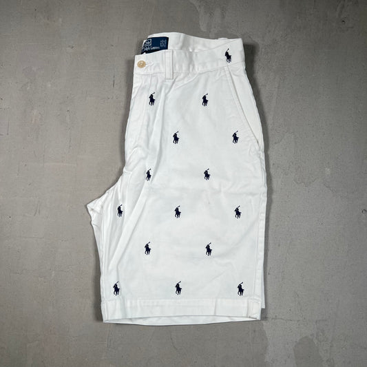 Y2K Polo Ralph Lauren White Horse Logo Shorts Size 32 USED v19201