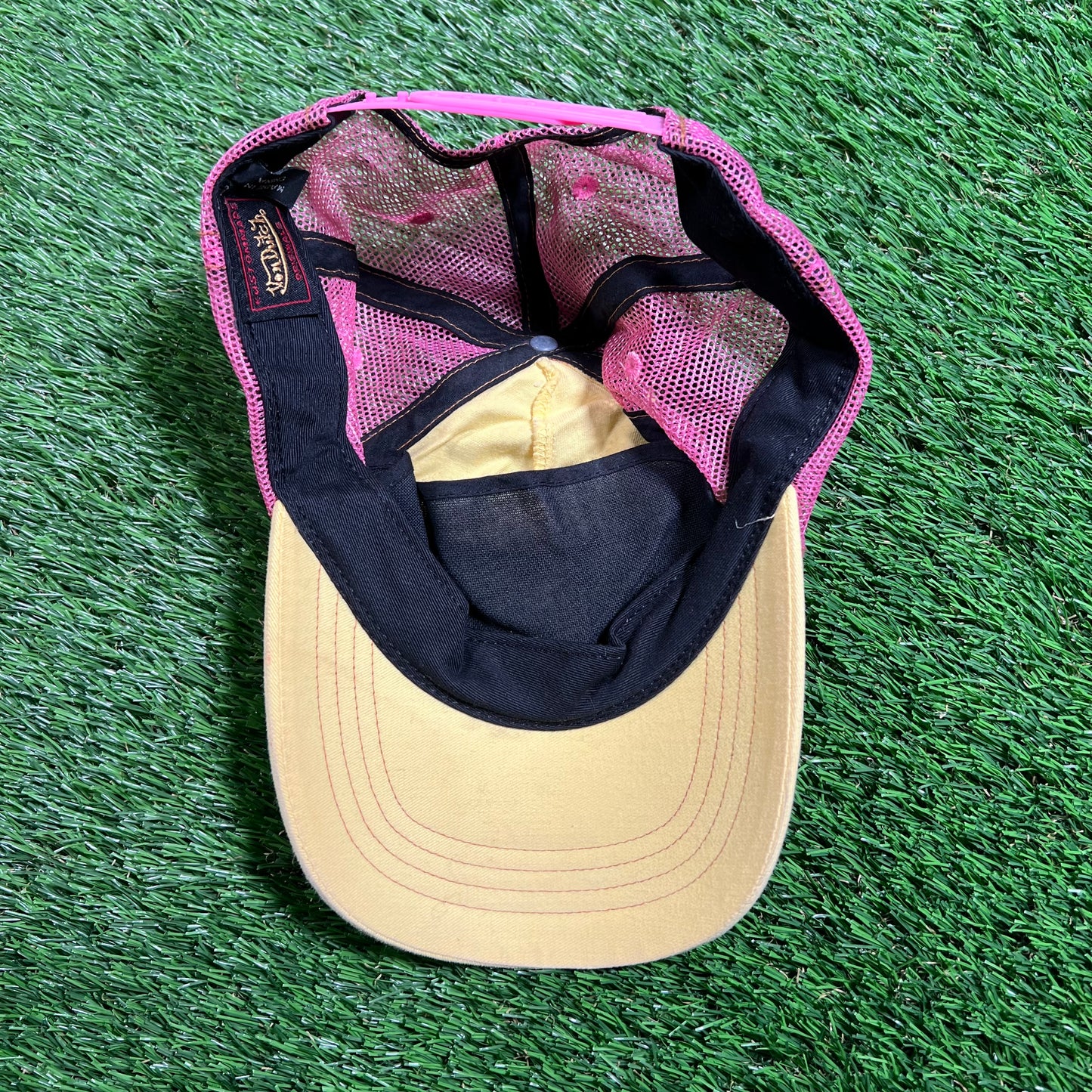 Y2K Von Dutch Yellow/Pink Trucker Snapback Hat USED v18121