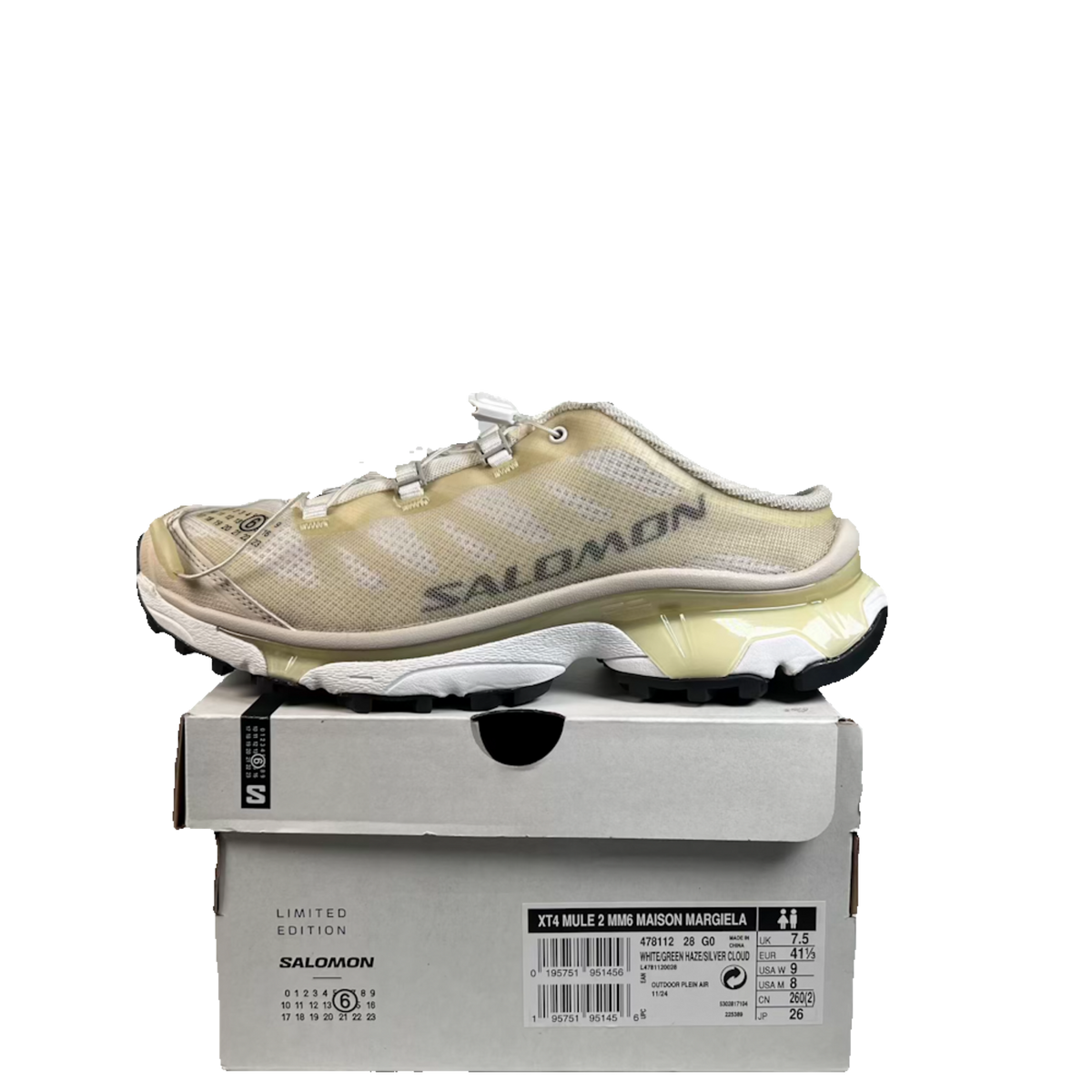 Salomon MM6 Maison Margiela White Green Haze XT 4 Mule (2025) Size 8 USED s23566
