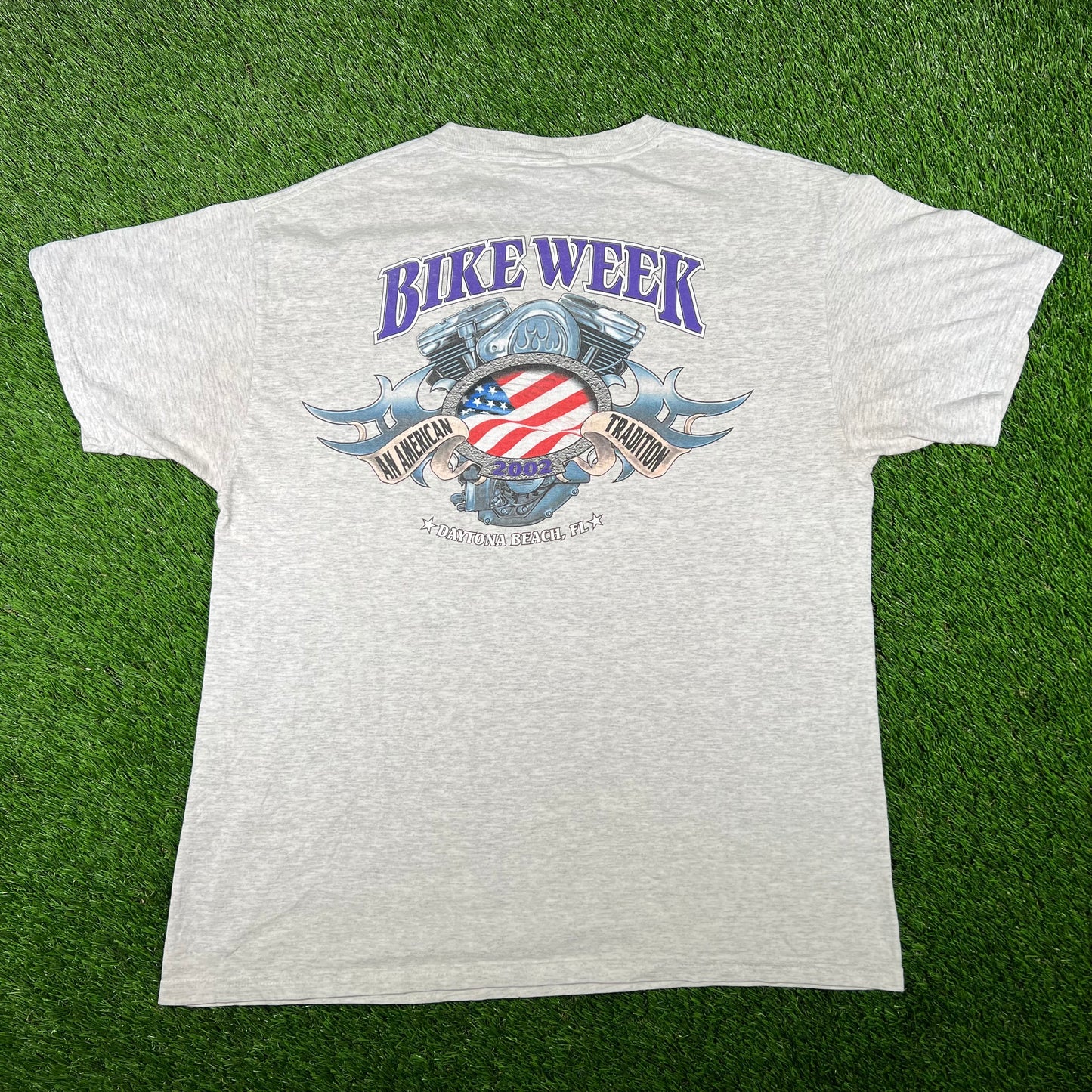 2002 Bike Week Day Pinewood Cemetery Grey Tee Size Large USED v6901