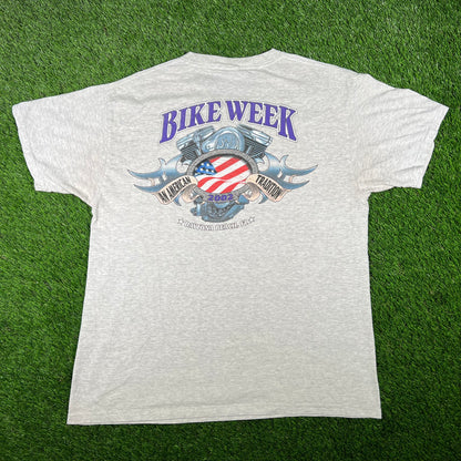 2002 Bike Week Day Pinewood Cemetery Grey Tee Size Large USED v6901
