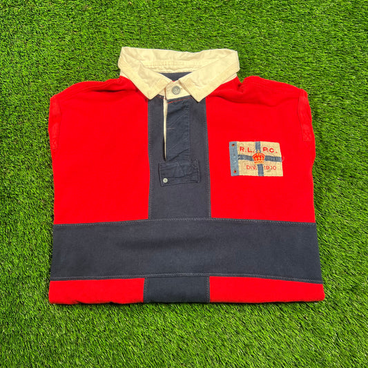 Y2K Polo Ralph Lauren Cross Blue/Red Polo Longsleeve Size XXL USED v18378