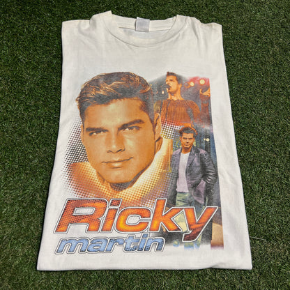 Y2K Ricky Martin Rap Style White Tee Size Large USED v16173