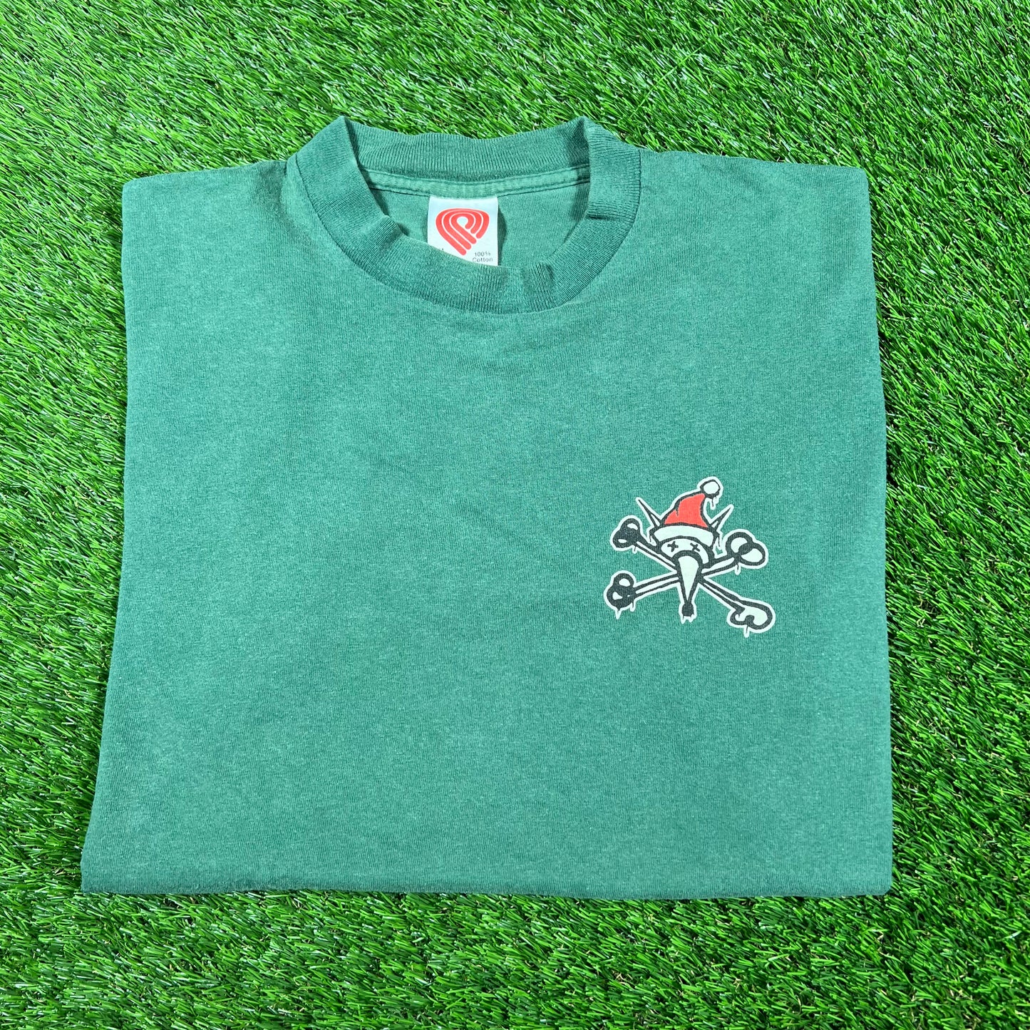 Y2K Powell Peralta Green Skeleton Santa Tee Size XL USED v16968