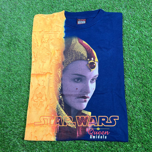 1999 Star Wars Queen Amidala Blue/Yellow Big Face Tee Size XL USED v17012