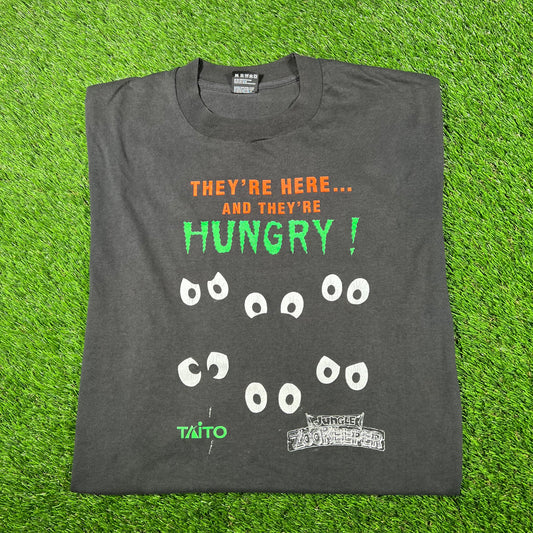 1990s Jungle Zookeeper Hungry Black Tee Size XL USED v17219