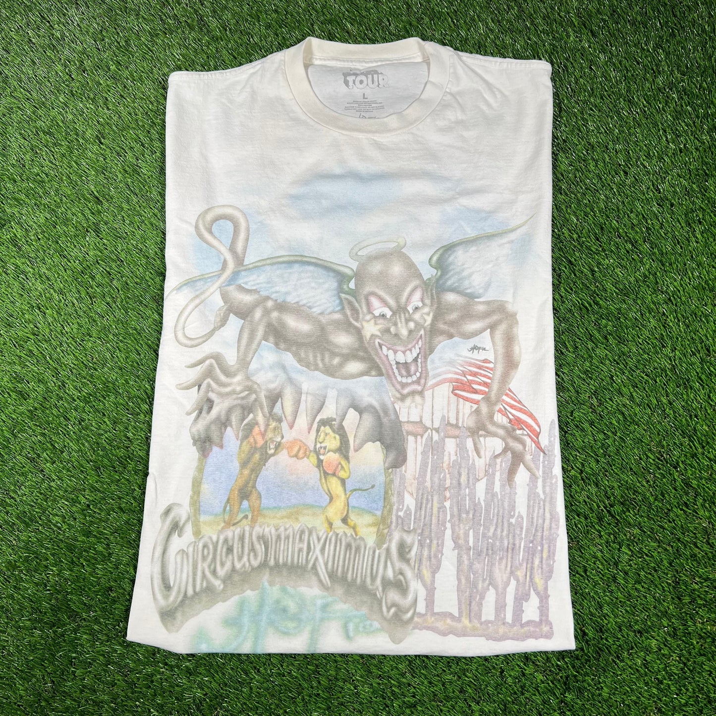 Travis Scott Circus Maximus White Strongman Tee Size Large USED x14493
