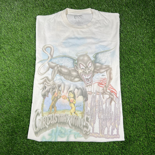 Travis Scott Circus Maximus White Strongman Tee Size Large USED x14493
