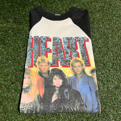1986 Heart World Tour White/Black Baseball Tee Size Small USED v16398
