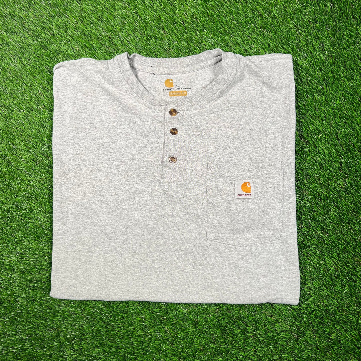 Carhartt Half Button Up Grey Pocket Tee Size XL USED v18760
