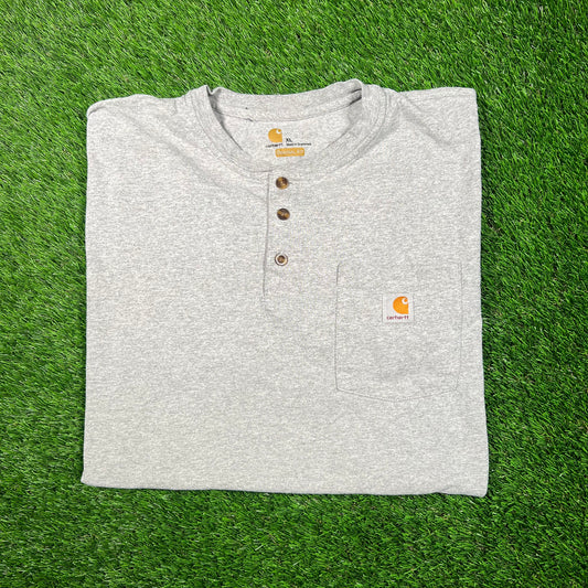 Carhartt Half Button Up Grey Pocket Tee Size XL USED v18760