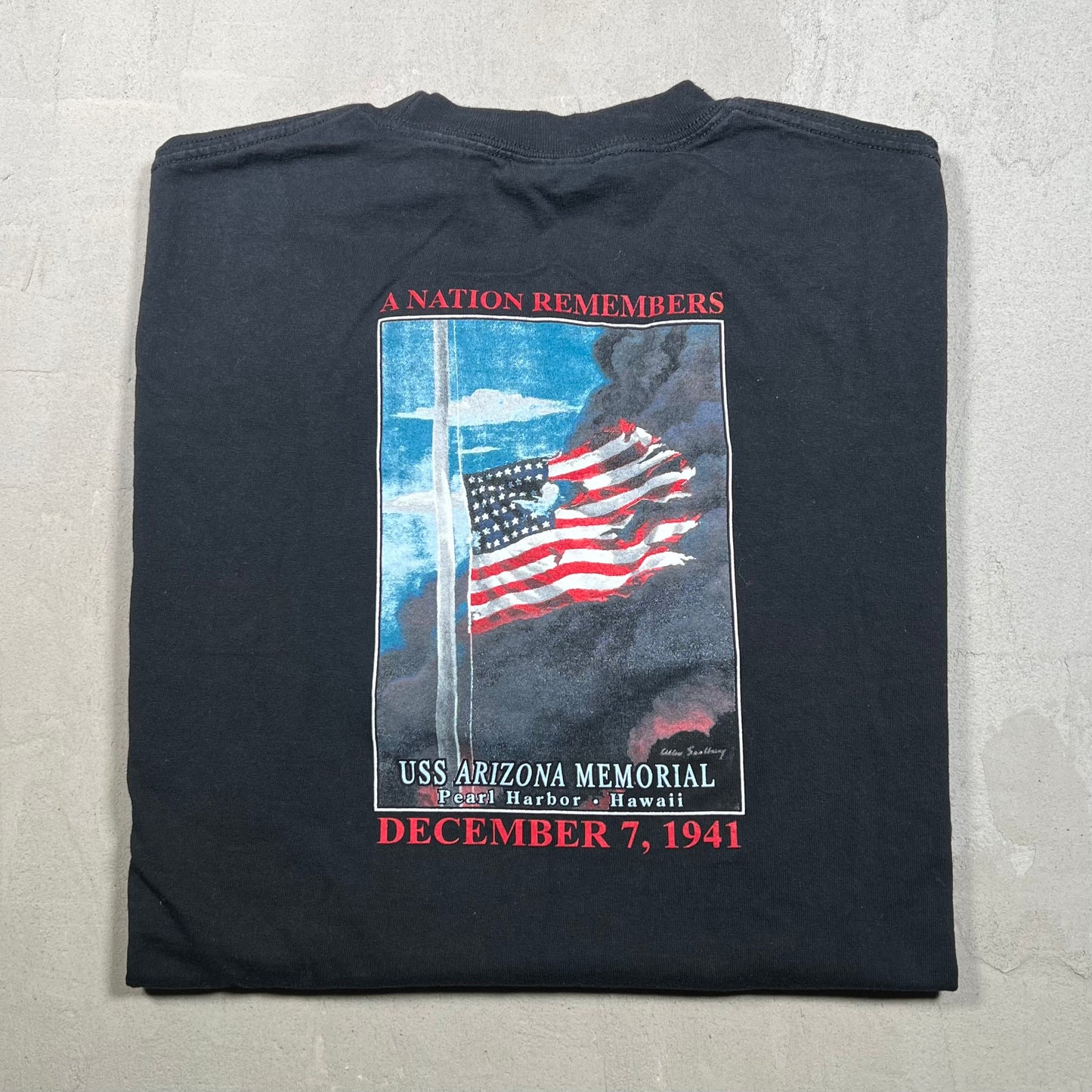 Y2K USS Arizona Memorial Oearl Harbor Black Tee Size XL USED v19264