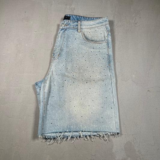 HMDD Rhinestone Distressed Denim Shorts Size Large USED x17307