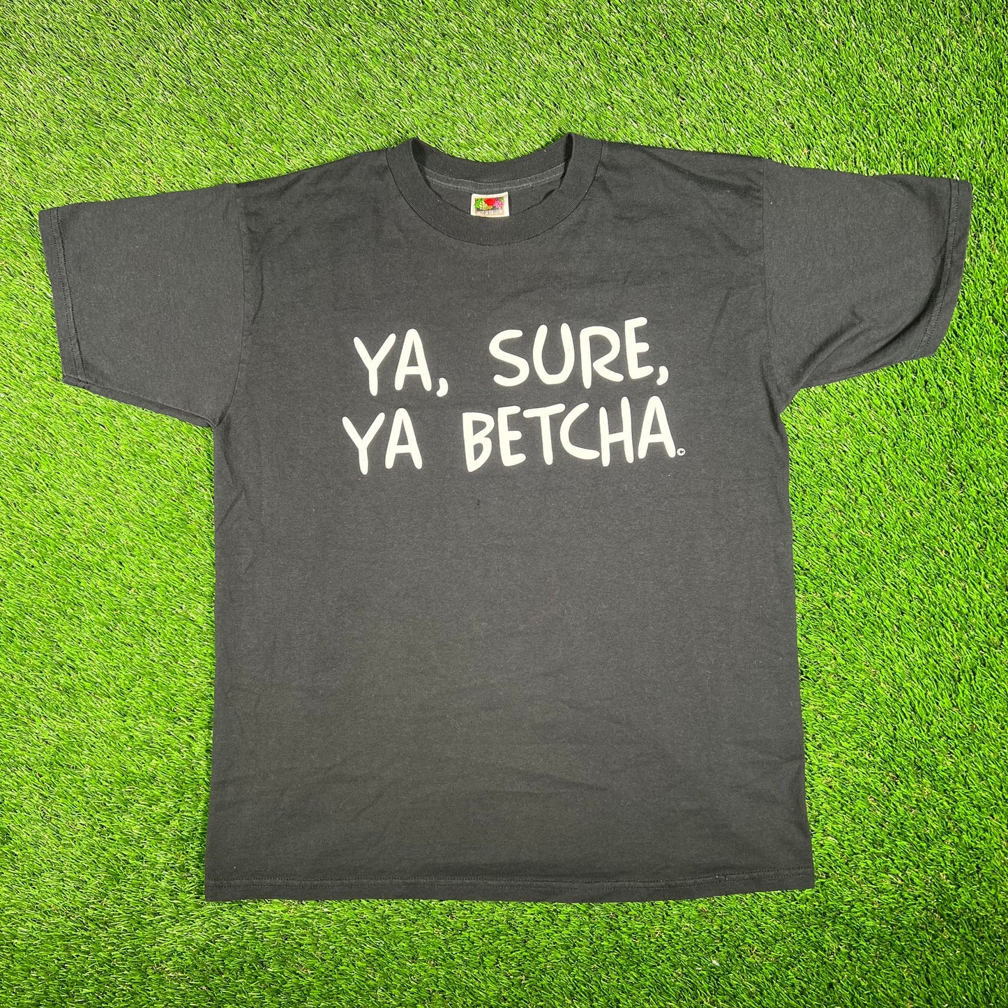 Y2K Ya Sure Ya Betcha Black Tee Size Large USED v17625