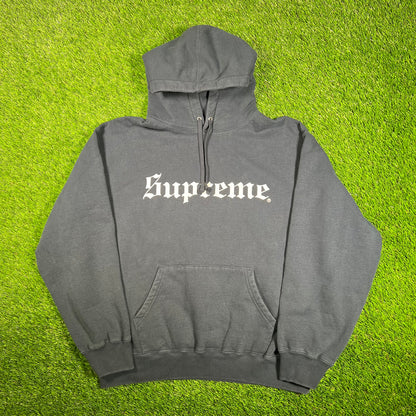 Supreme Washed Old English Navy Hoodie Size Medium NEW x15746