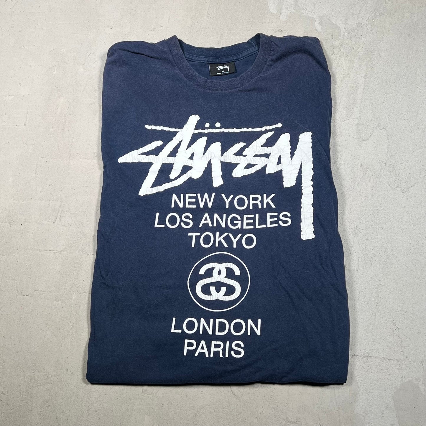 Y2K Stussy Navy World Tour Longsleeve Size Medium USED x17394