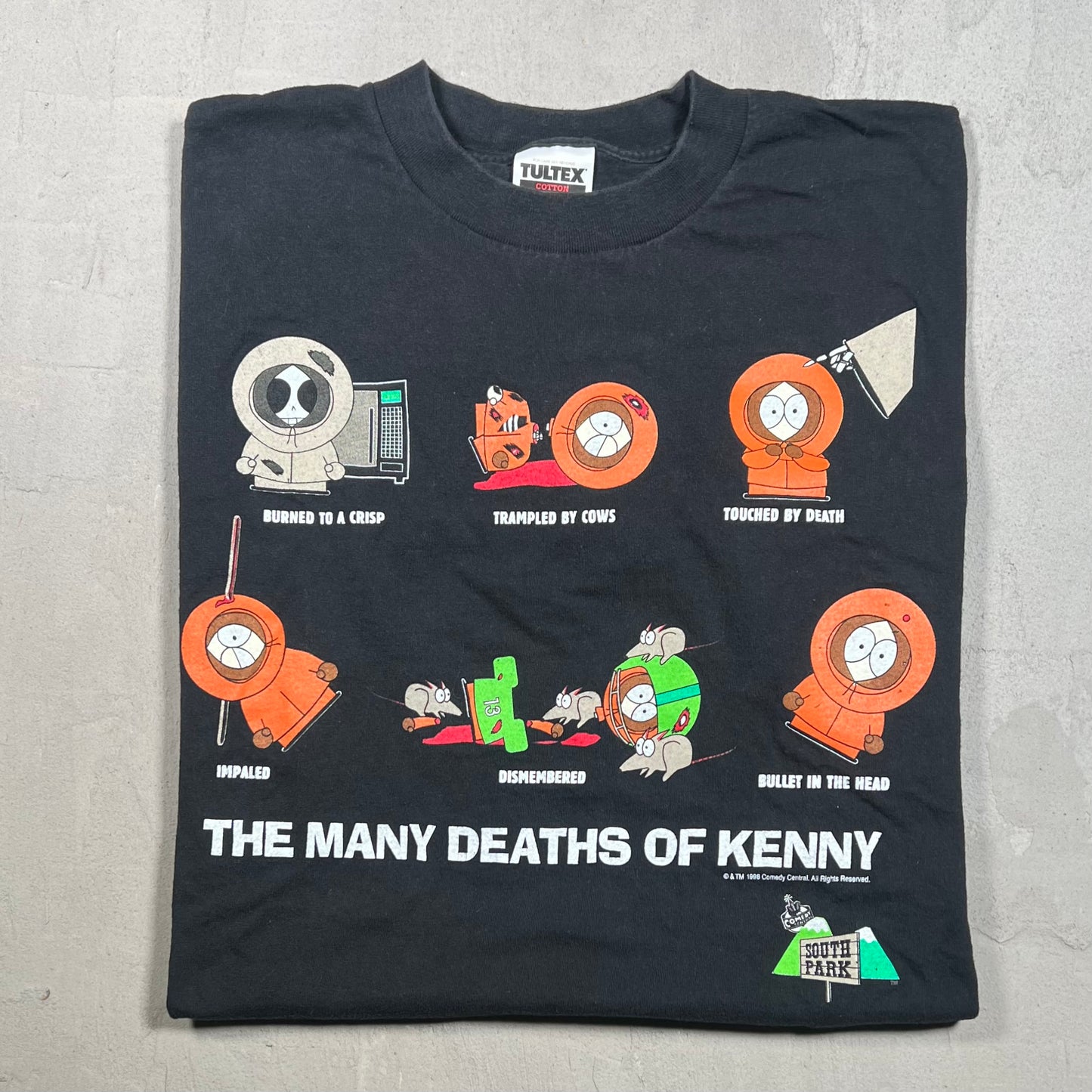 1998 South Park Many Deaths of Kenny Black Tee Size XL USED v19266