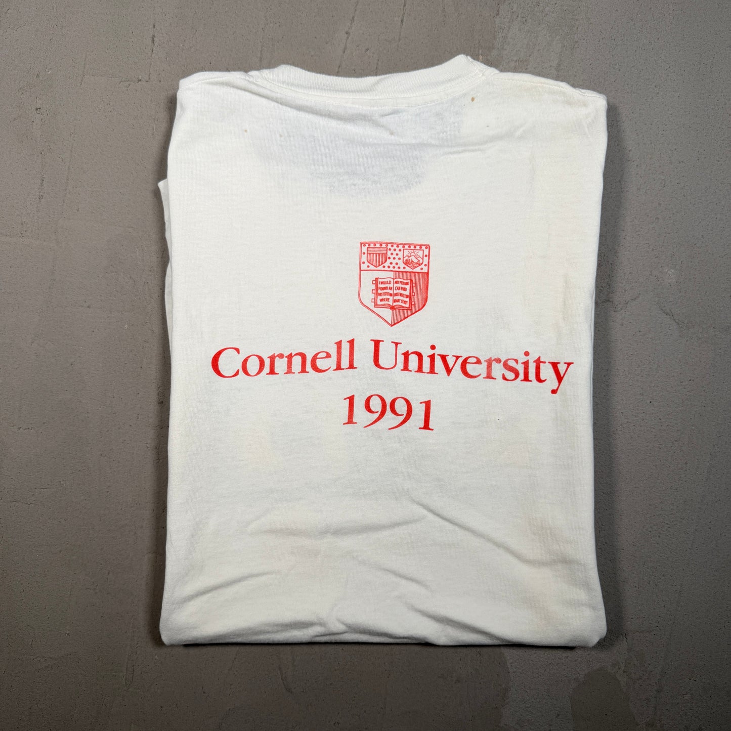 1991 Cornell University This Cost Dollar Bill White Tee Size XL USED v17966
