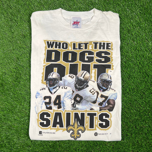 2000 Saints Who Let The Dogs Out White Longsleeve Size Large USED v18107