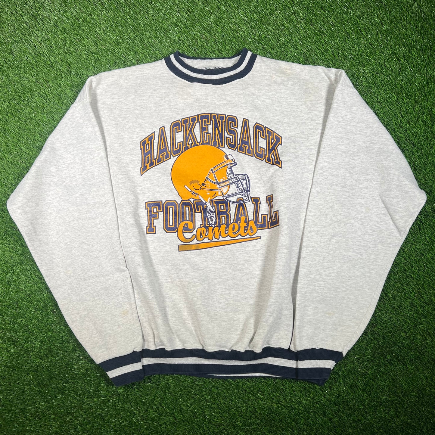 1990s Hackensack Football Comets Football Grey Crewneck Size XL USED v17509