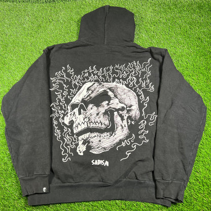 Warren Lotas Sadism Fire Skull Black Hoodie Size XL USED x14673