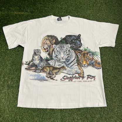 1990s Siegfried & Roy Animal Print White Tee Size XL USED v16391