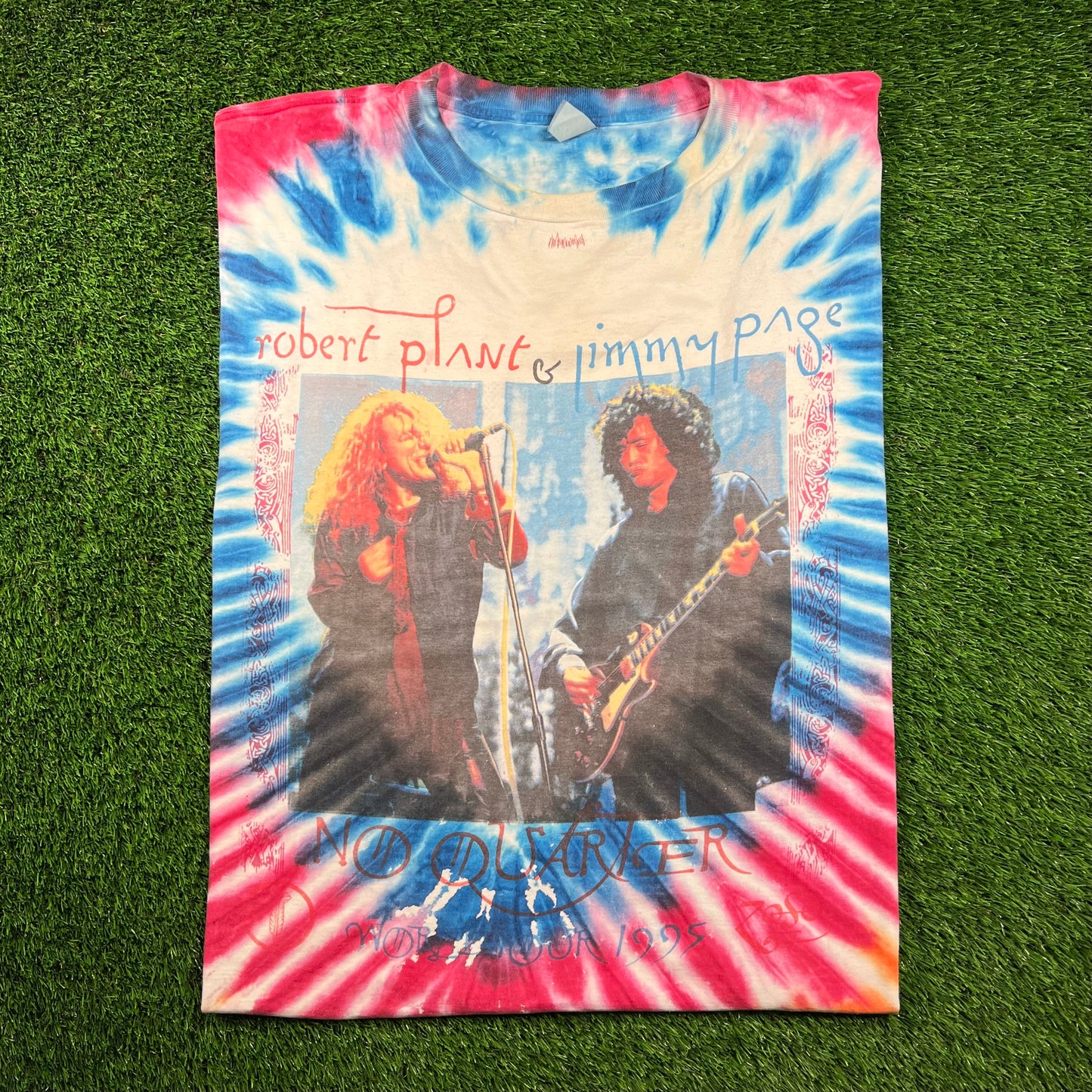 1995 No Quarter Robert Plant Jimmy Page World Tour Tie Dye Tee Size XXL USED v18421