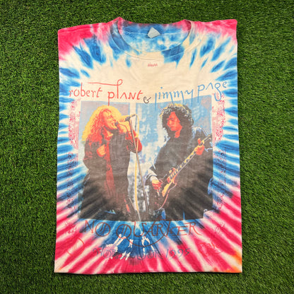 1995 No Quarter Robert Plant Jimmy Page World Tour Tie Dye Tee Size XXL USED v18421