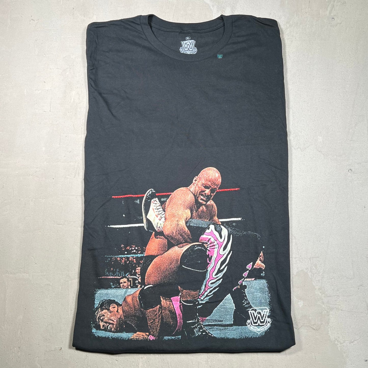 WWE Stone Cold Bret Hit Man Wrestle Mania Black Tee Size XL NEW v19330