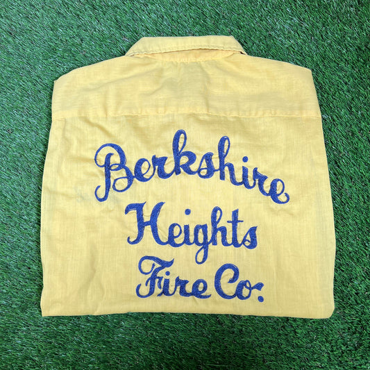 1960s Chain Stitch "Berkshire Heights Fire Co." Yellow Bowling Shirt Size Medium USED v16525