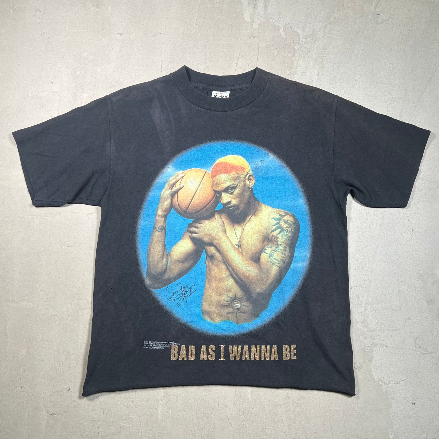 1996 Dennis Rodman Bad as I Wanna Be Cropped Black Tee Size Medium USED v12762