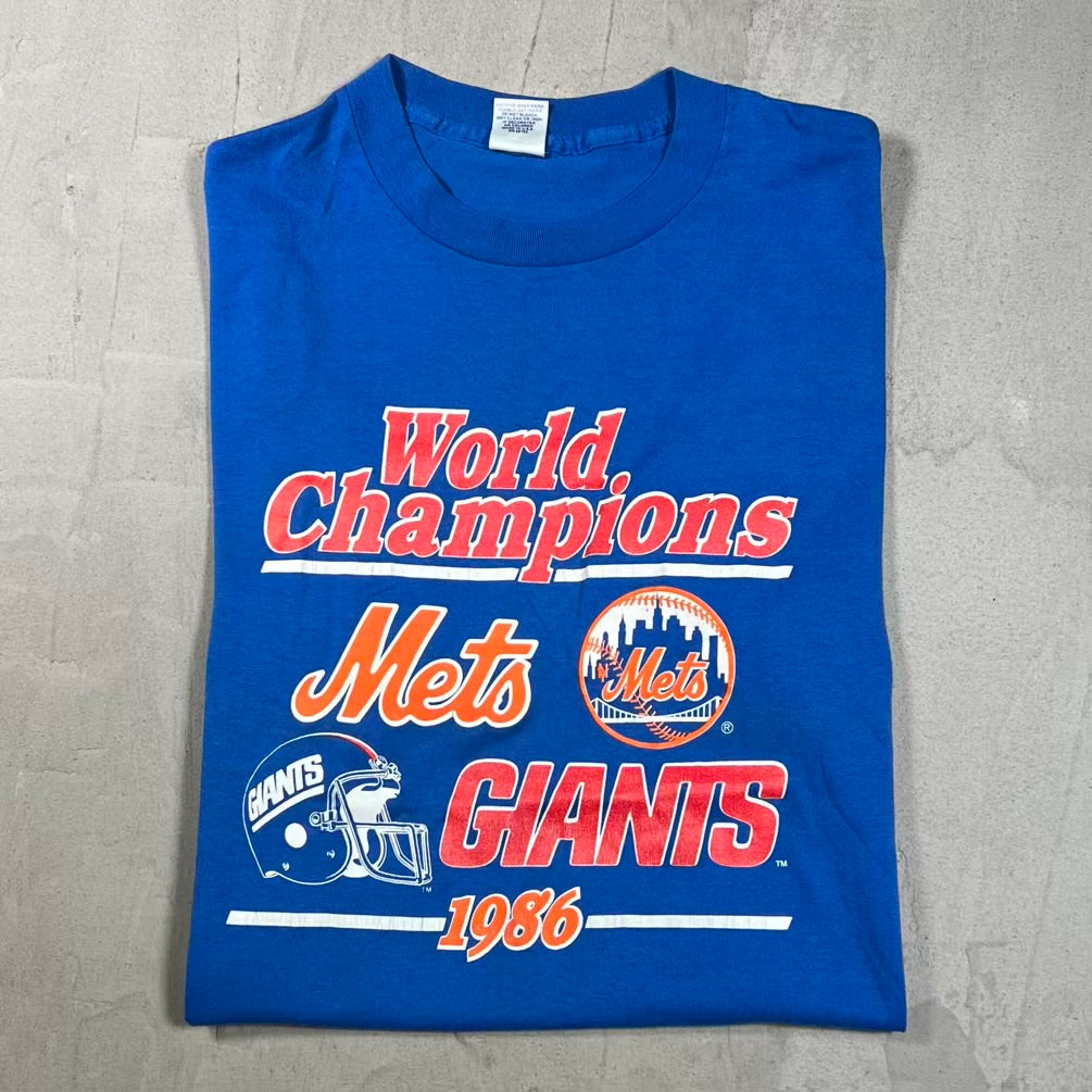 1986 Mets/Giants Blue World Champs Tee Size XL v20275