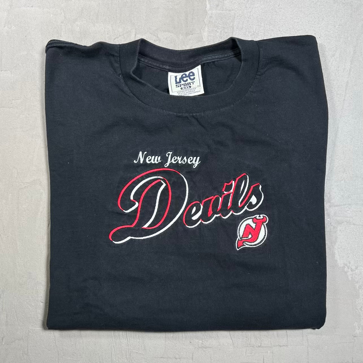 1990s New Jersey Devils Embroidered Black Tee Size XXL USED v20356