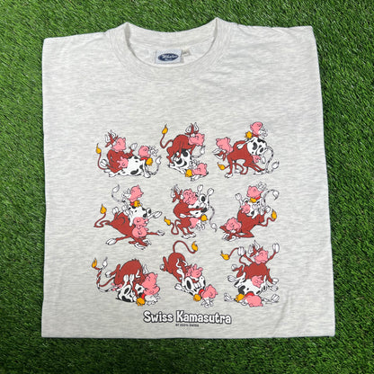 1990s Cows Swiss Kamasutra Grey Tee Size XL USED v17165