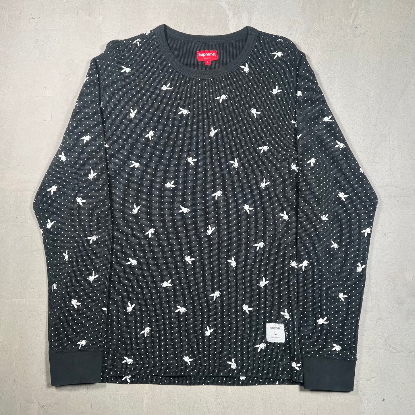 Supreme Playboy Waffle Thermal Black (2017) Size Large USED x17359