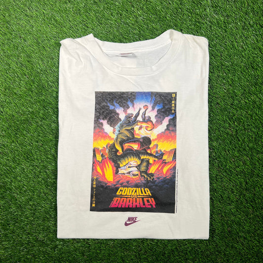 1992 Nike Barkley Godzilla Poster White Tee Size XL (Medium) USED v17531