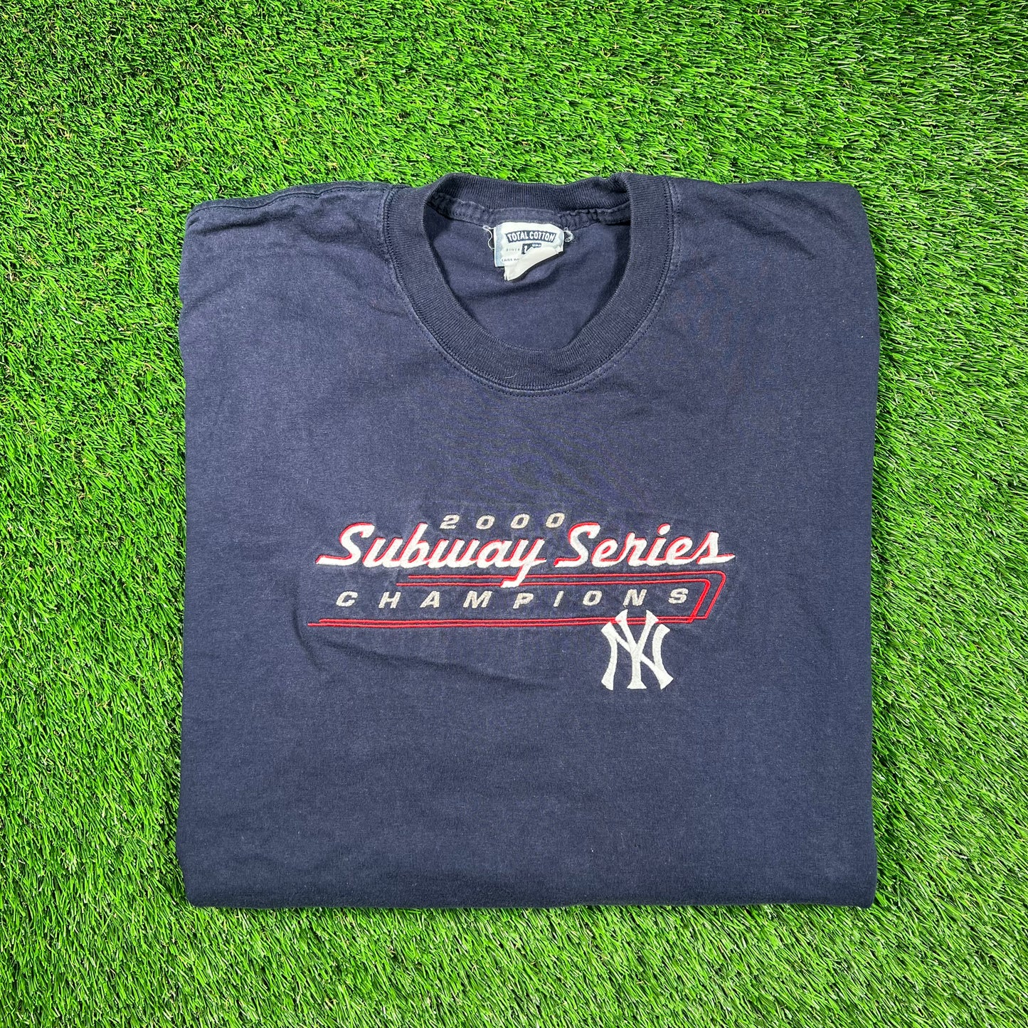 2000 Yankees Subway Series Champions Navy Blue Tee Size XL USED v18635