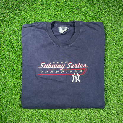 2000 Yankees Subway Series Champions Navy Blue Tee Size XL USED v18635