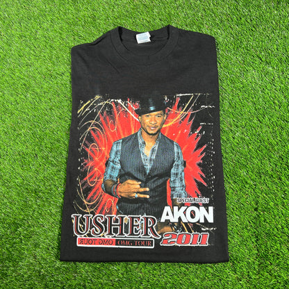 2011 Usher Akon Black OMG Tour Tee Size Small USED v17154