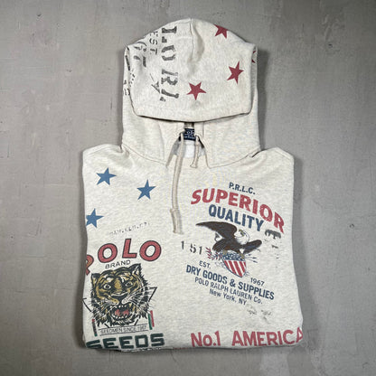 Y2K Polo Ralph Lauren Saranac Lake AOP Hoodie Size Medium USED v19036