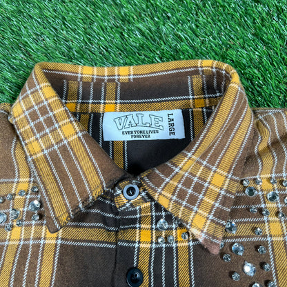 Vale Brown/Black Rhinestone Flannel Size Large USED x15897