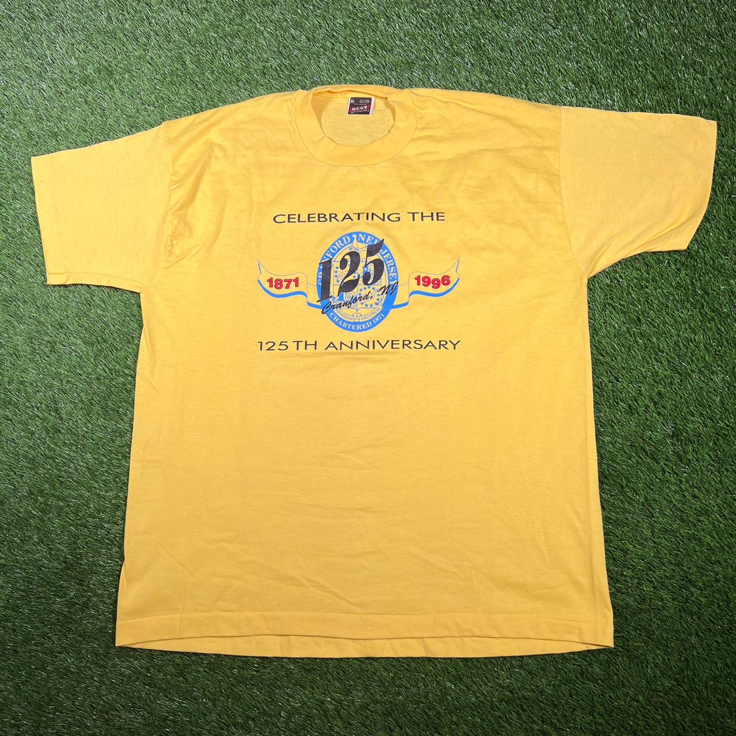1996 Cranford NJ Logo Yellow Tee Size XL USED v17418