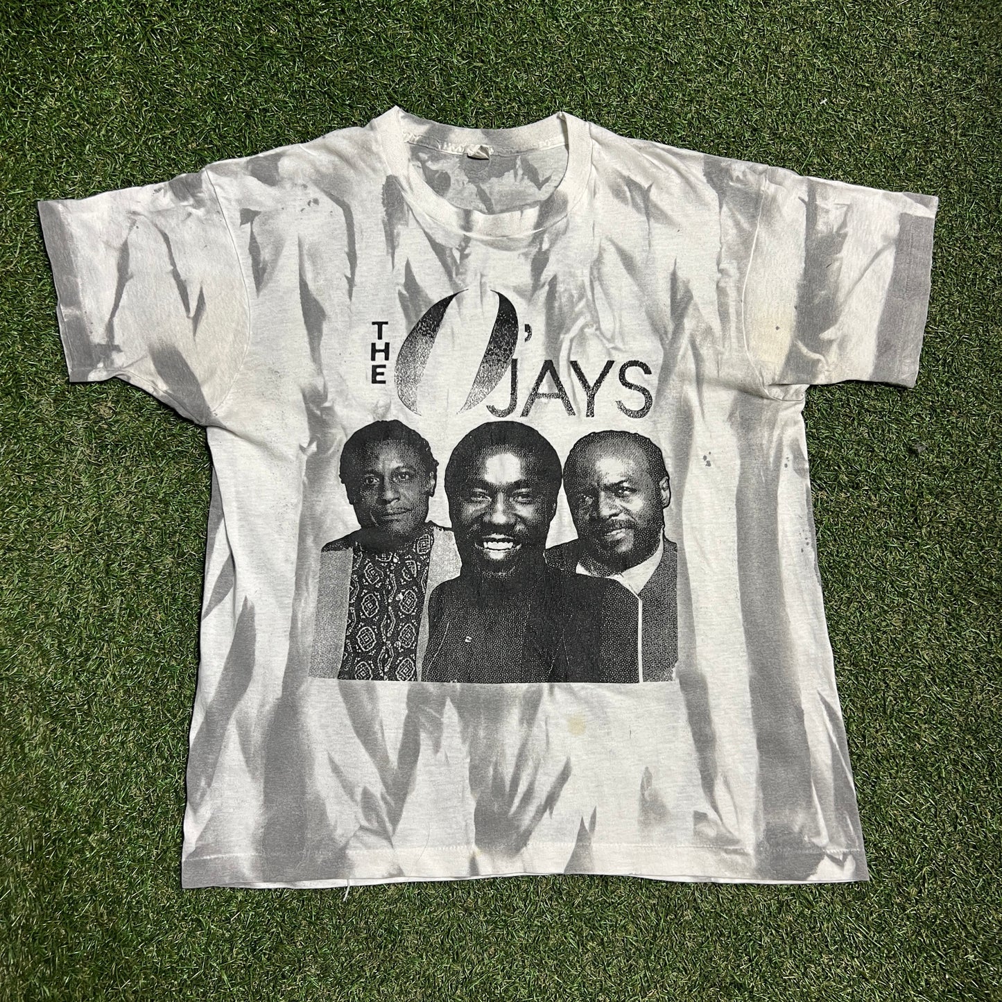 1990s The O Jays Tie Dye White Tee Size XL USED v16121